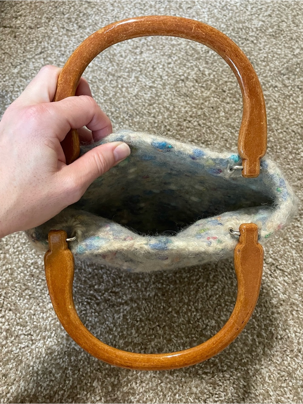 Multicolor Felted Wool Handbag with Wooden Handles - Picture 2 of 4